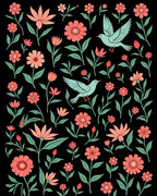 Floral Birdy Garden Pattern Rug