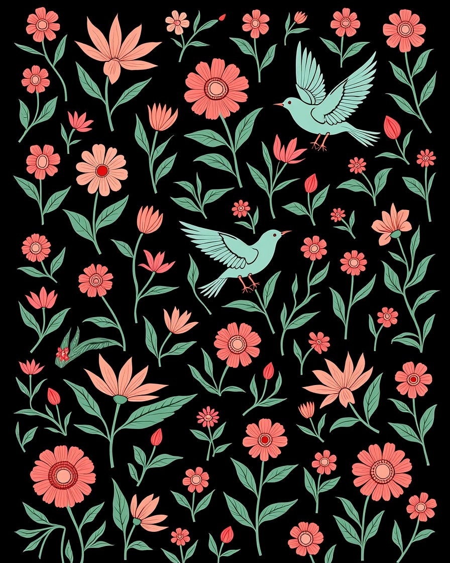 Floral Birdy Garden Pattern Rug