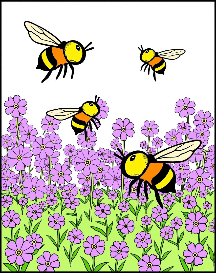 Whimsical Bees Purple Flowers Pattern Rug