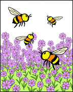 Whimsical Bees Purple Flowers Pattern Rug