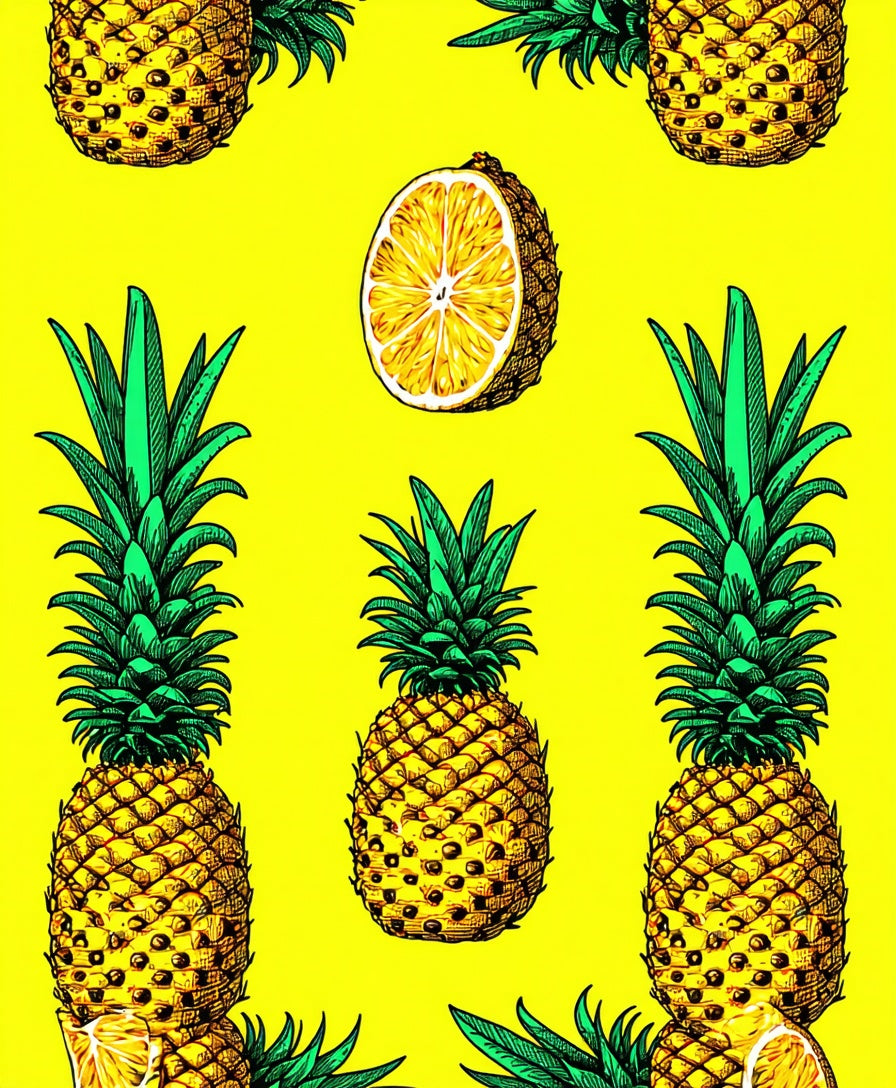 Yellow Pineapple and Citrus Slice Pattern Rug