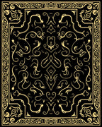 Ornate Golden Flourish Filigree Design Rug