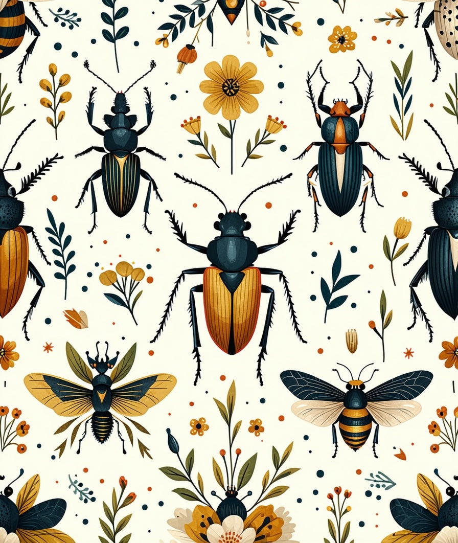 Whimsical Insect Floral Pattern Rug