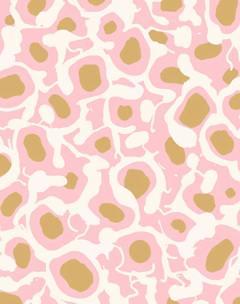 Abstract Pink Gold Blob Pattern Rug