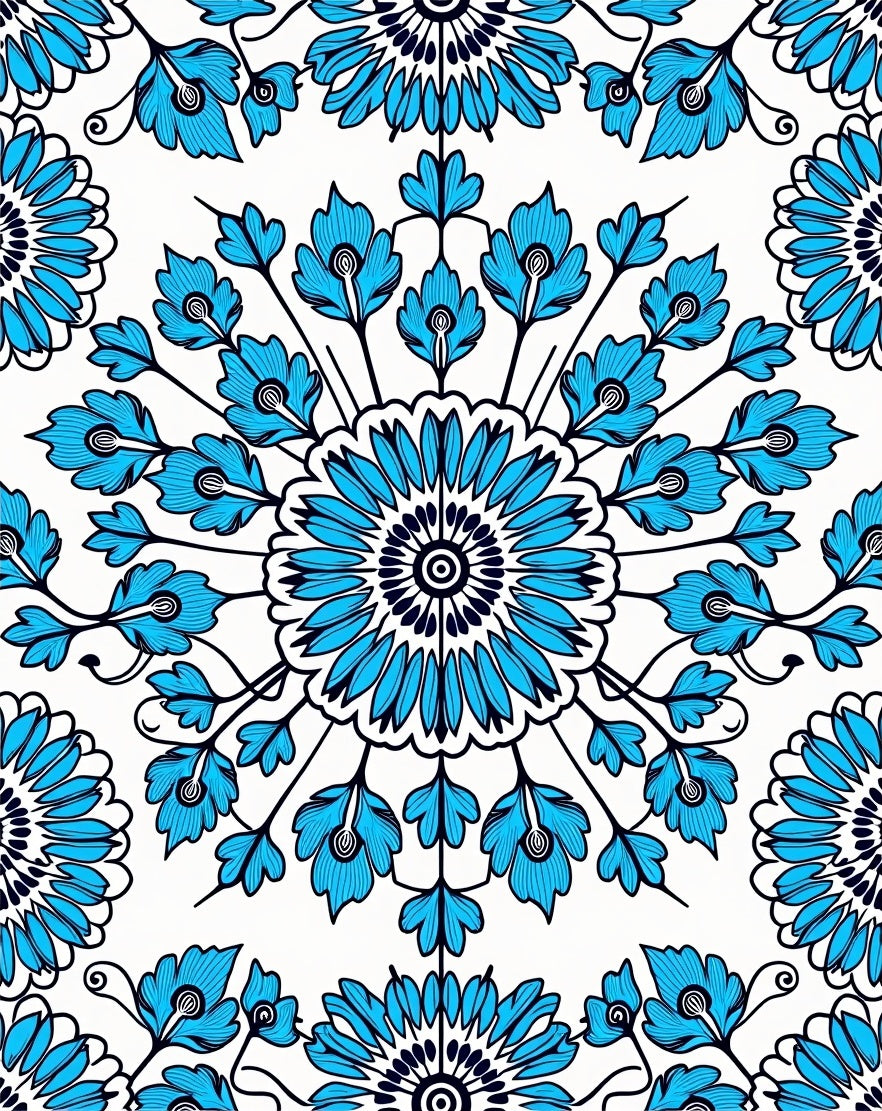 Blue Floral Mandala Pattern Rug