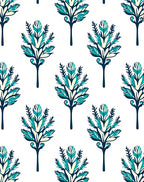 Teal Cream Navy Floral Fountain Rug