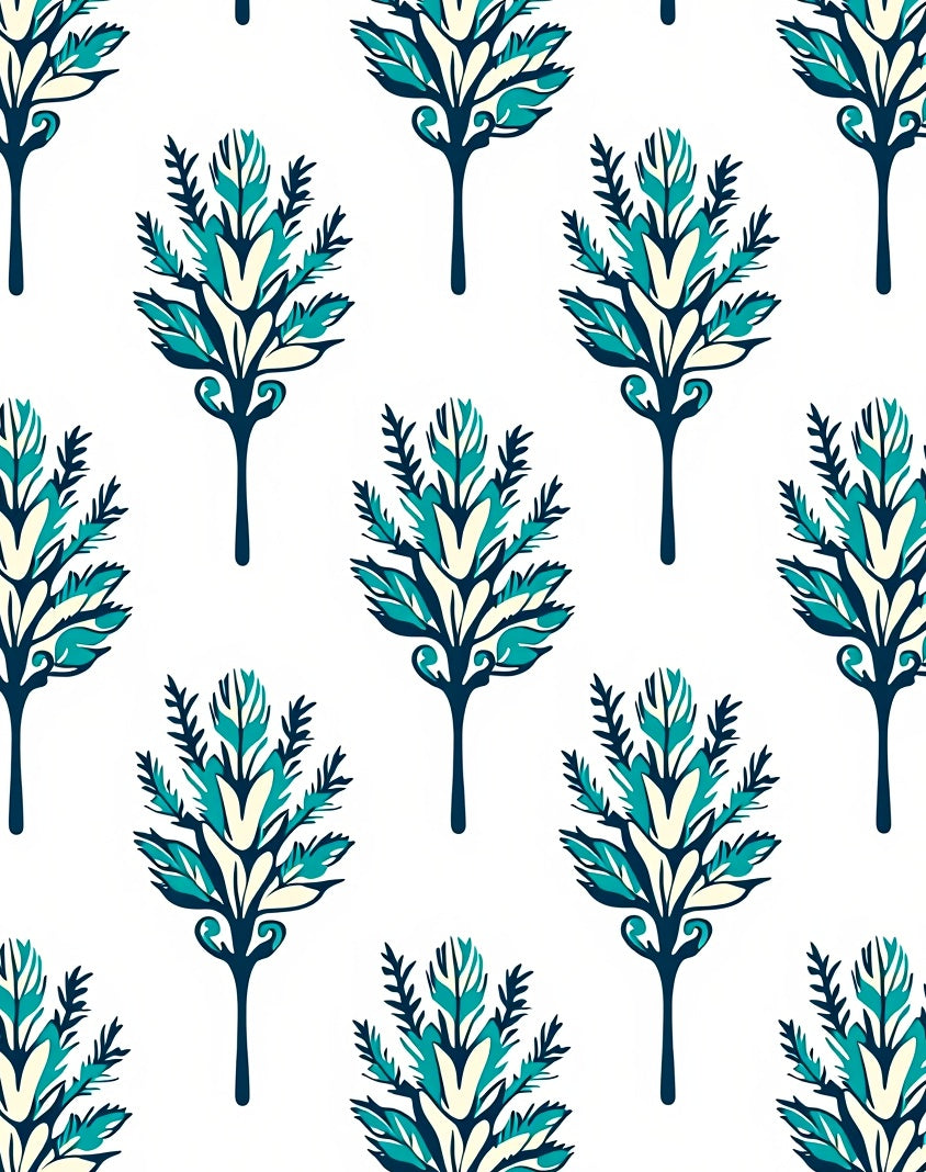 Teal Cream Navy Floral Fountain Rug