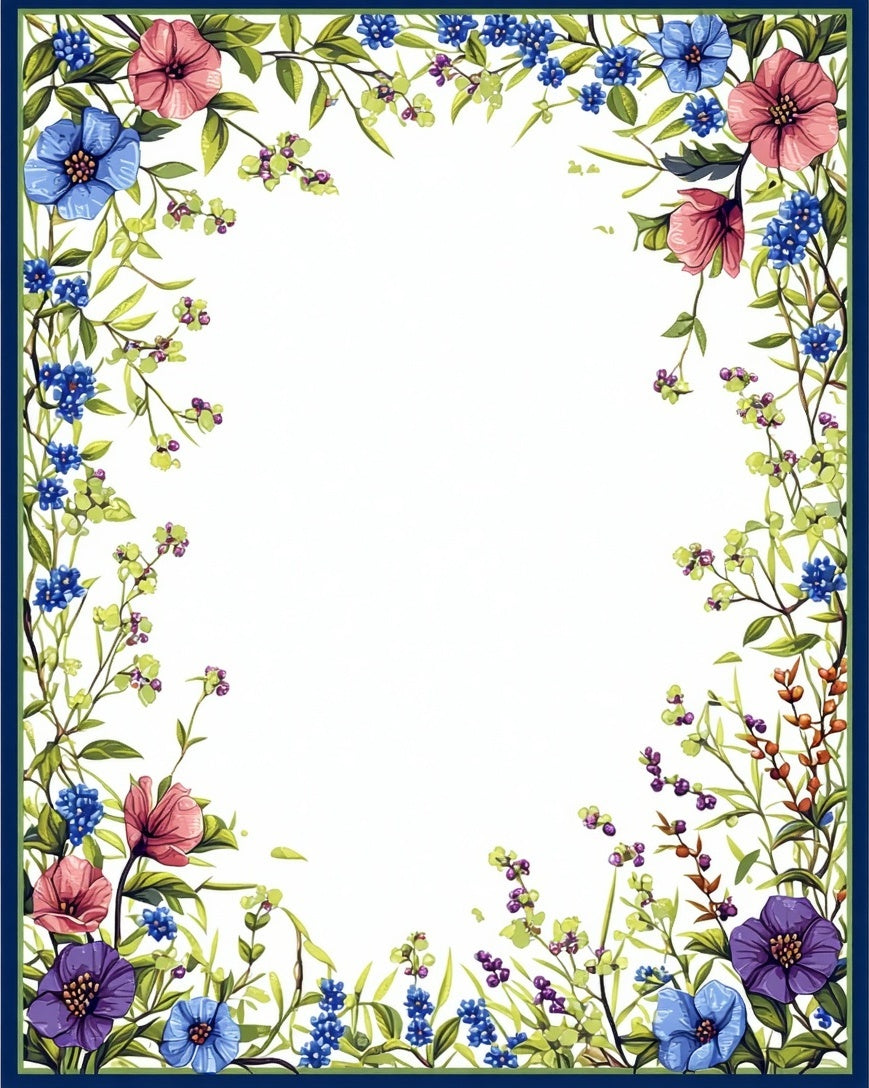 Floral Botanical Whimsical Border Design Rug