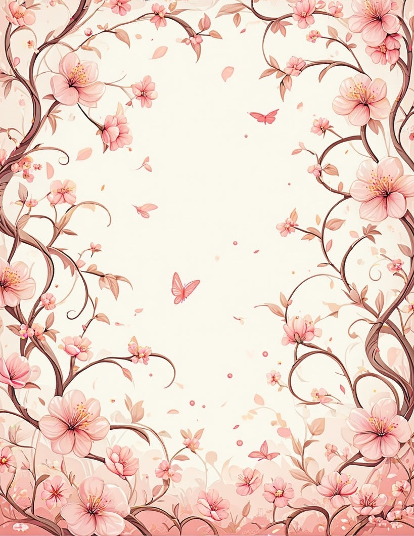 Soft Pink Floral Butterflies Design Rug
