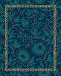 Deep Teal Floral Vine Bordered Rug
