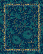 Deep Teal Floral Vine Bordered Rug