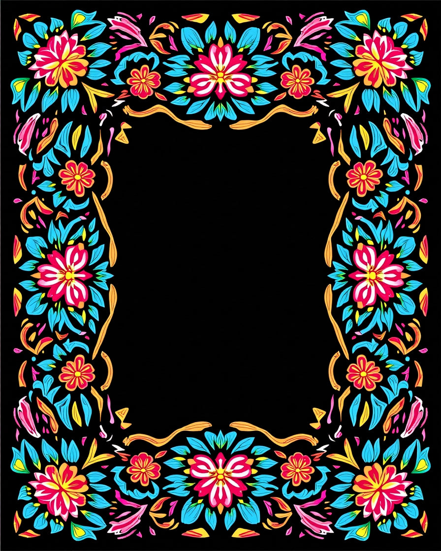 Vibrant Floral Border Design Rug