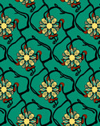 Teal Floral Vine Pattern Rug