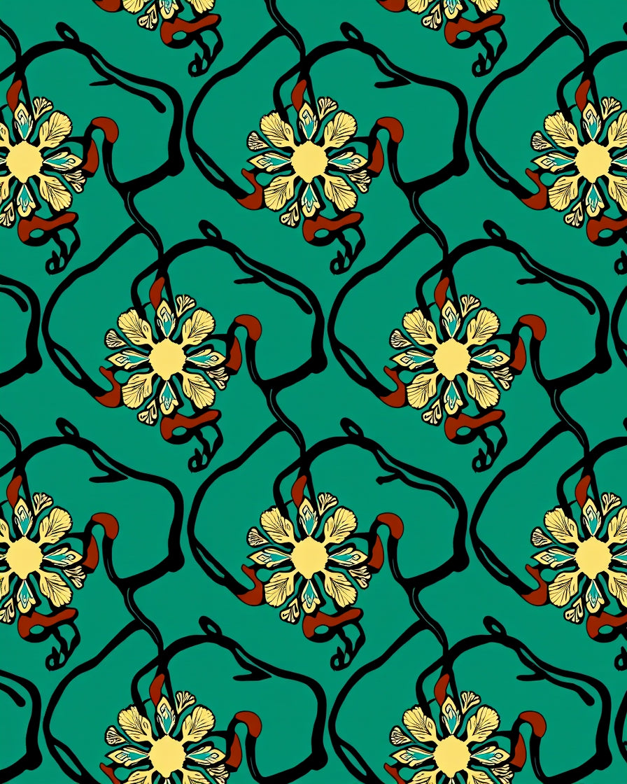 Teal Floral Vine Pattern Rug