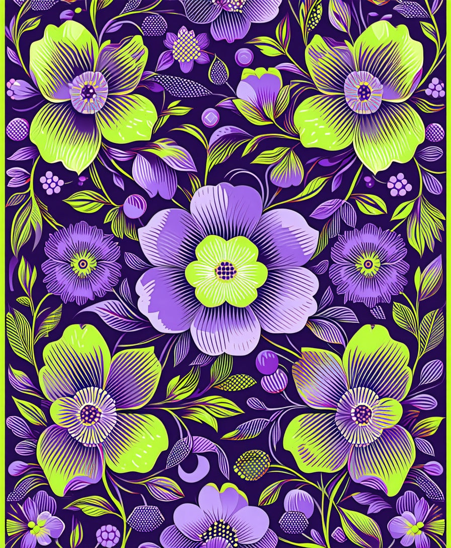 Bold Floral Purple Lime Green Pattern Rug