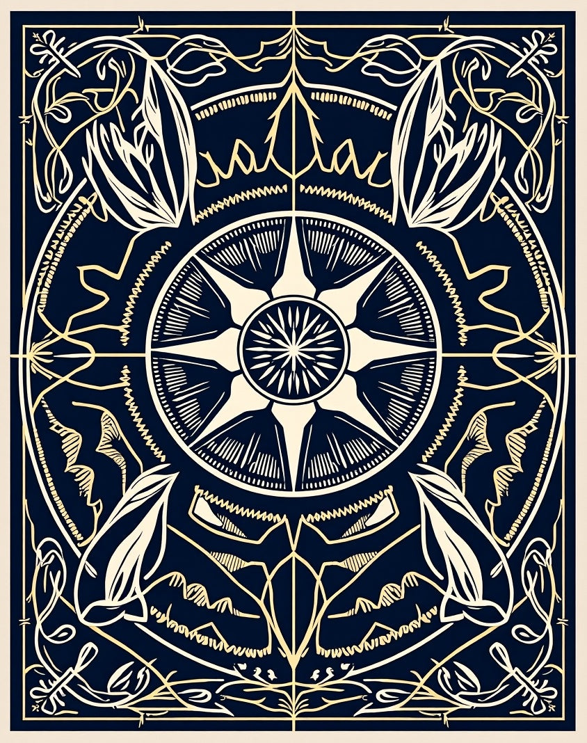 Art Nouveau Style Floral Compass Design Rug