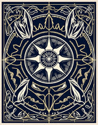 Art Nouveau Style Floral Compass Design Rug