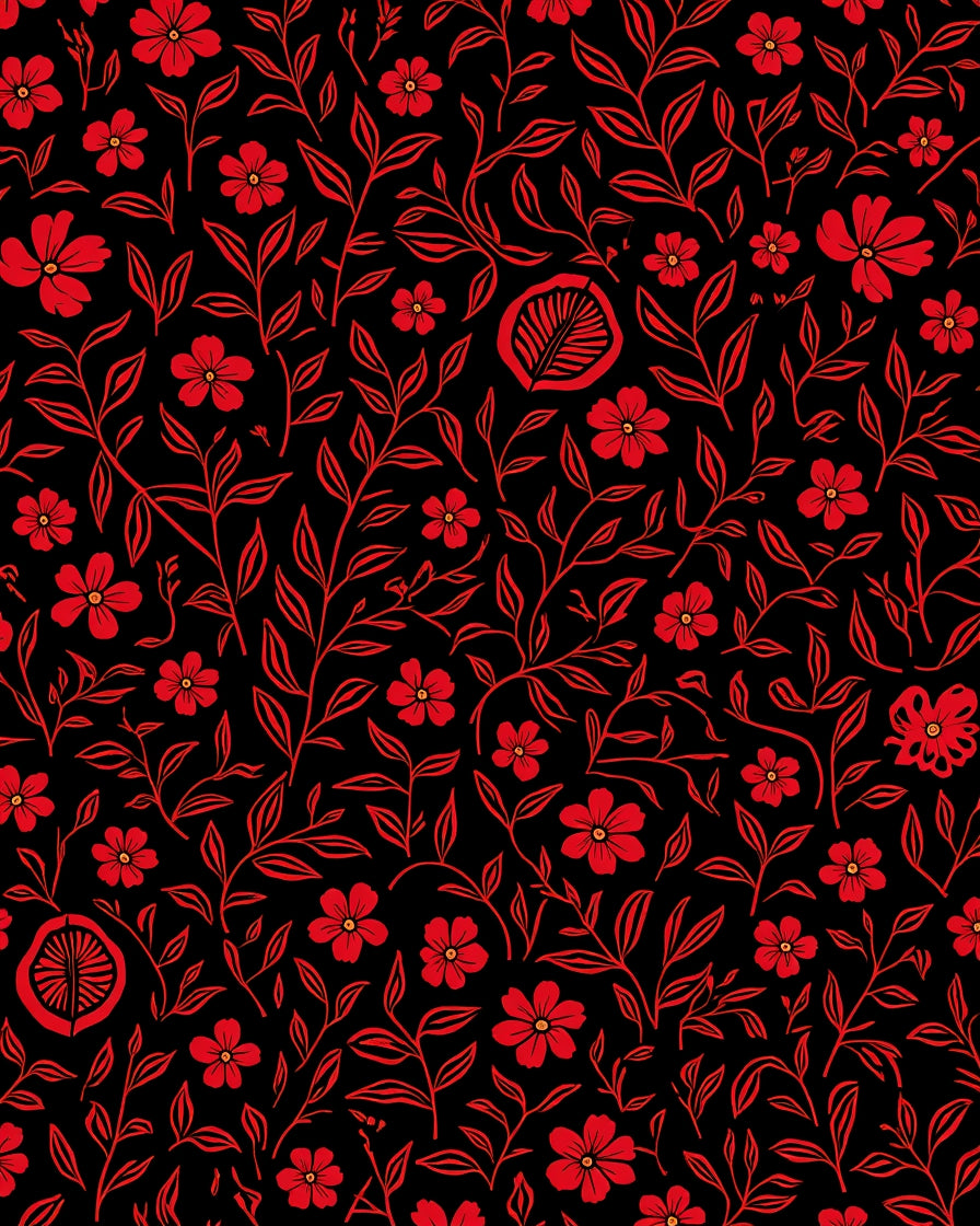 Bold Red Floral Vine Pattern Rug