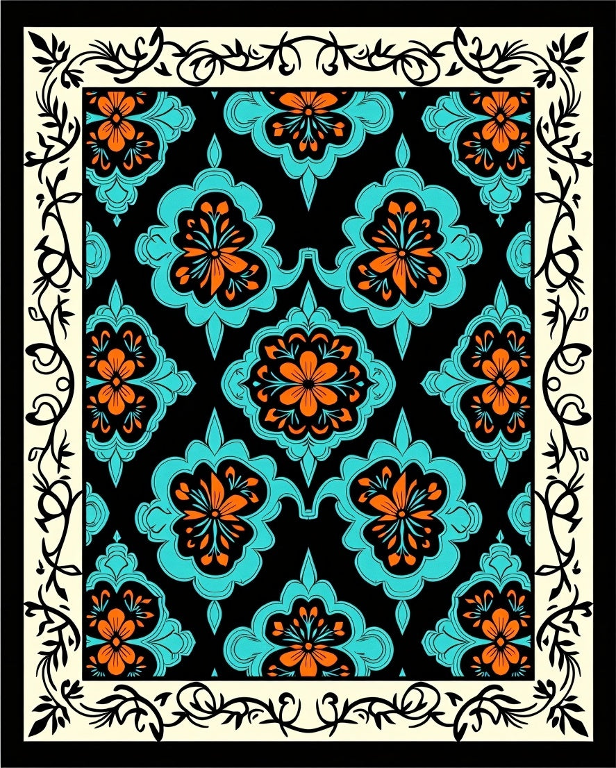 Bold Floral Inlaid Pattern Design Rug