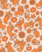 Groovy Orange Cat Flower Pattern Rug