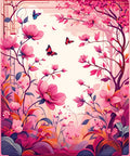 Pink Floral Butterfly Garden Pattern Rug