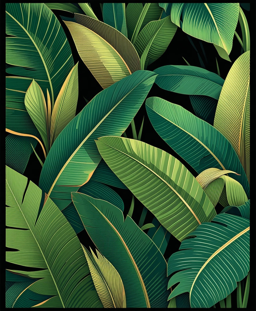 Lush Green Tropical Leaf Pattern Rug