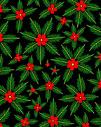 Vibrant Red Flower Festive Green Leaves Rug