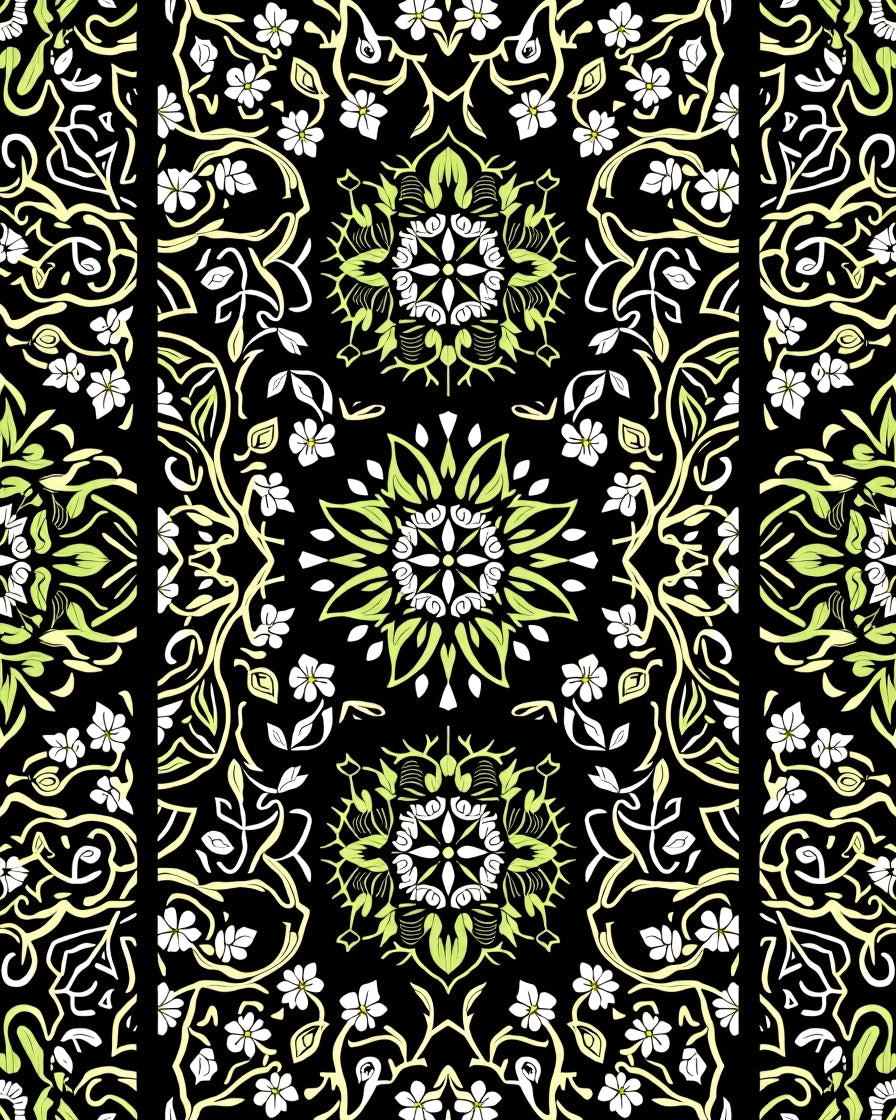 Black Floral Mandala Pattern Rug