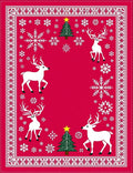 Crimson Christmas Reindeer Snowflakes Trees Rug