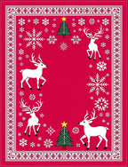 Crimson Christmas Reindeer Snowflakes Trees Rug