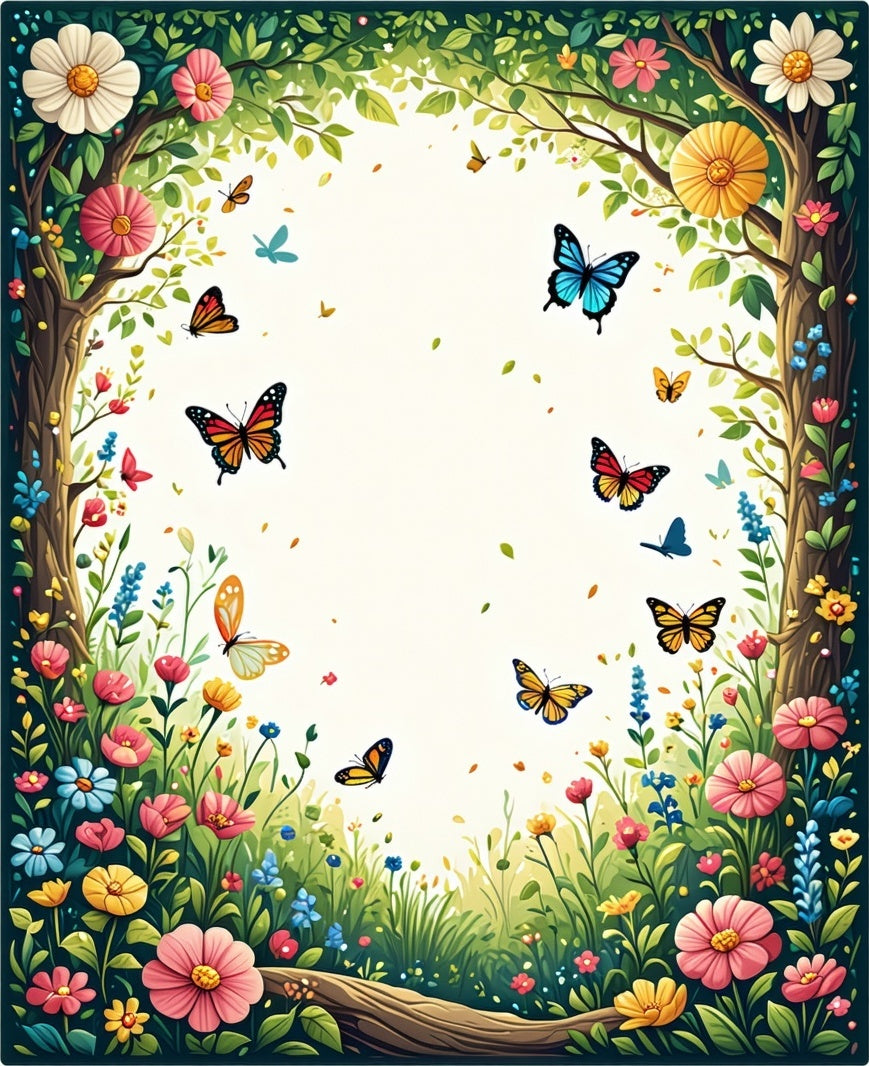 Whimsical Floral And Butterfly Garden Rug