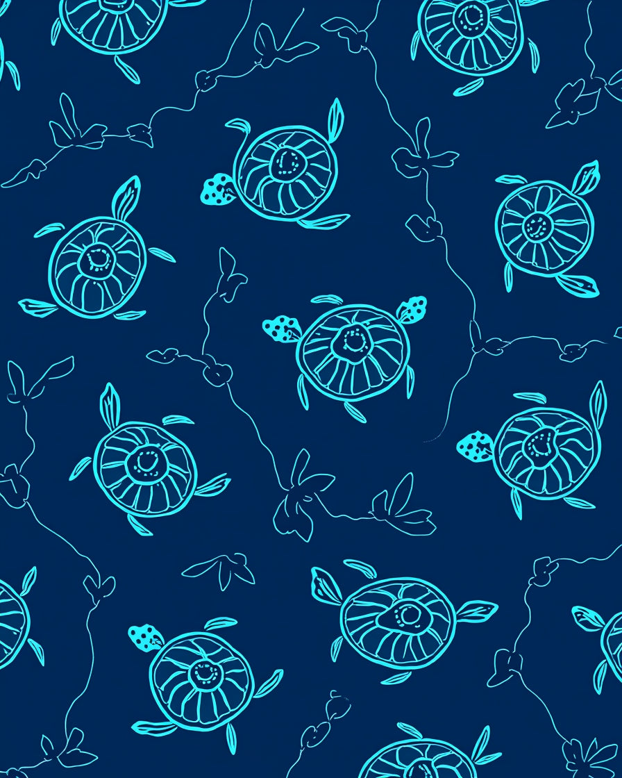 Oceanic Turtle Sketch Pattern Rug