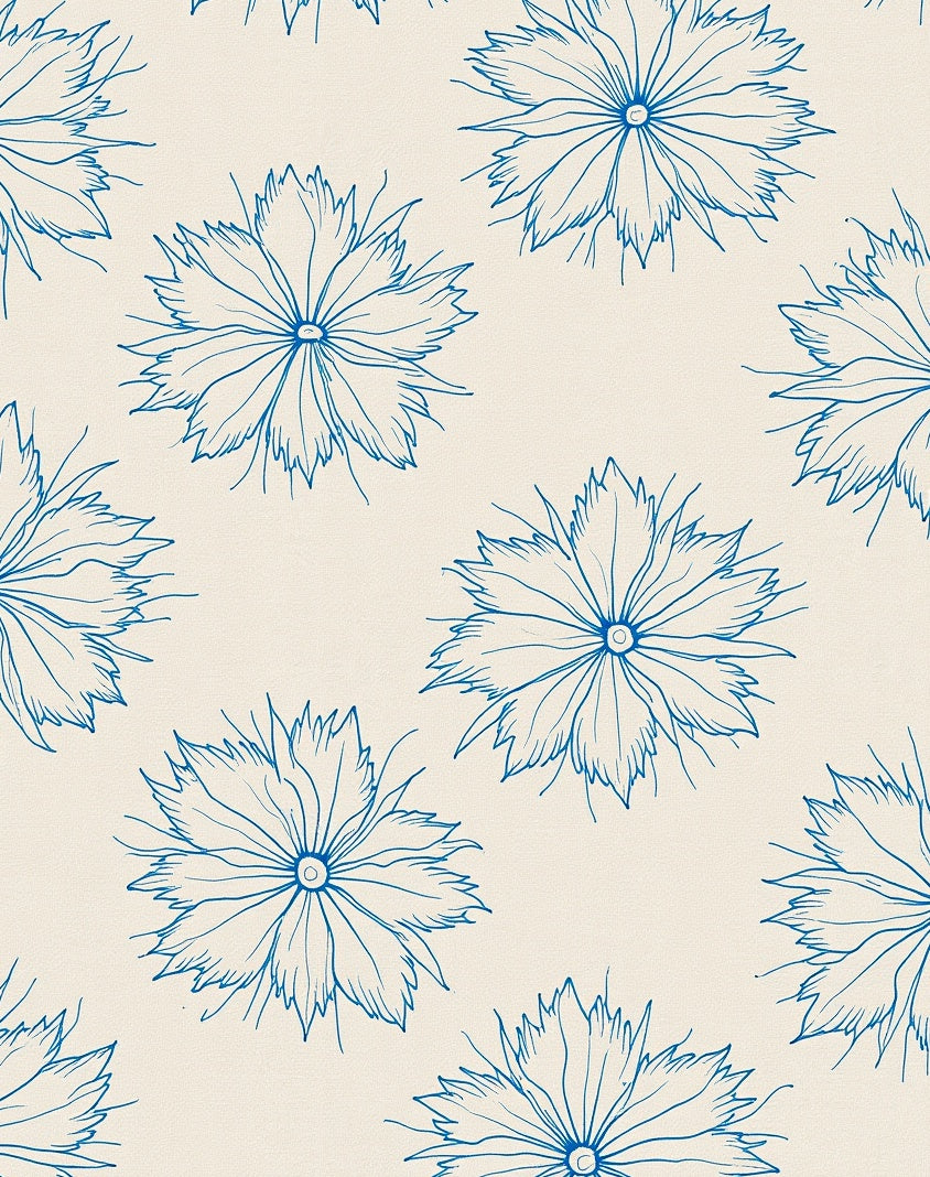 Delicate Blue Floral Outline Rug