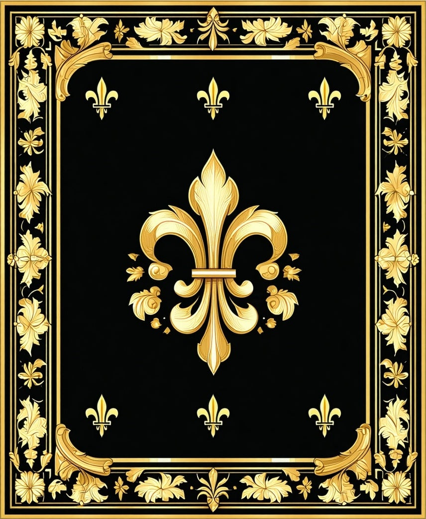 Regal Gold Fleur-de-lis Black Floral Rug