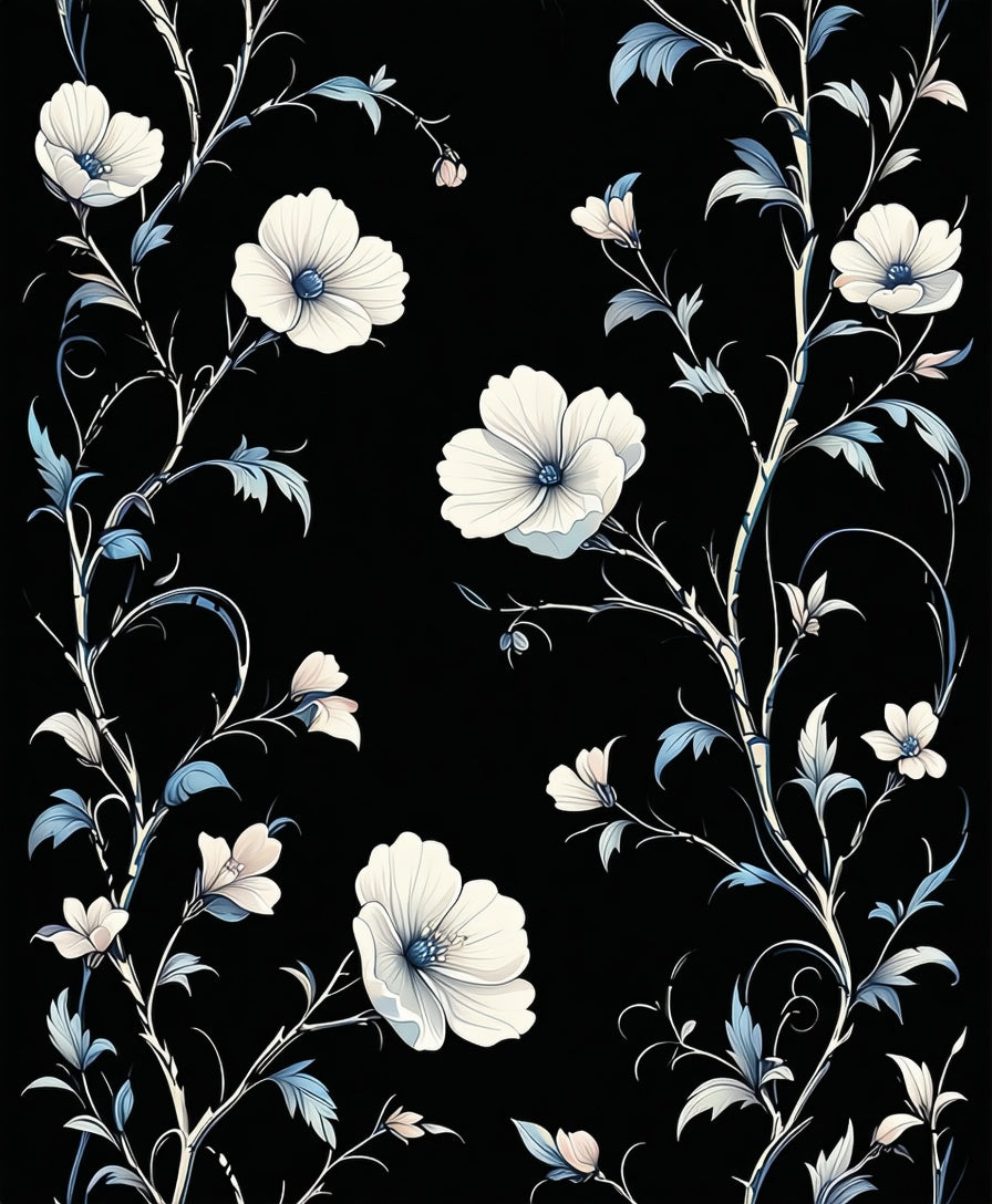 Chic floral vine with white flowers Rug