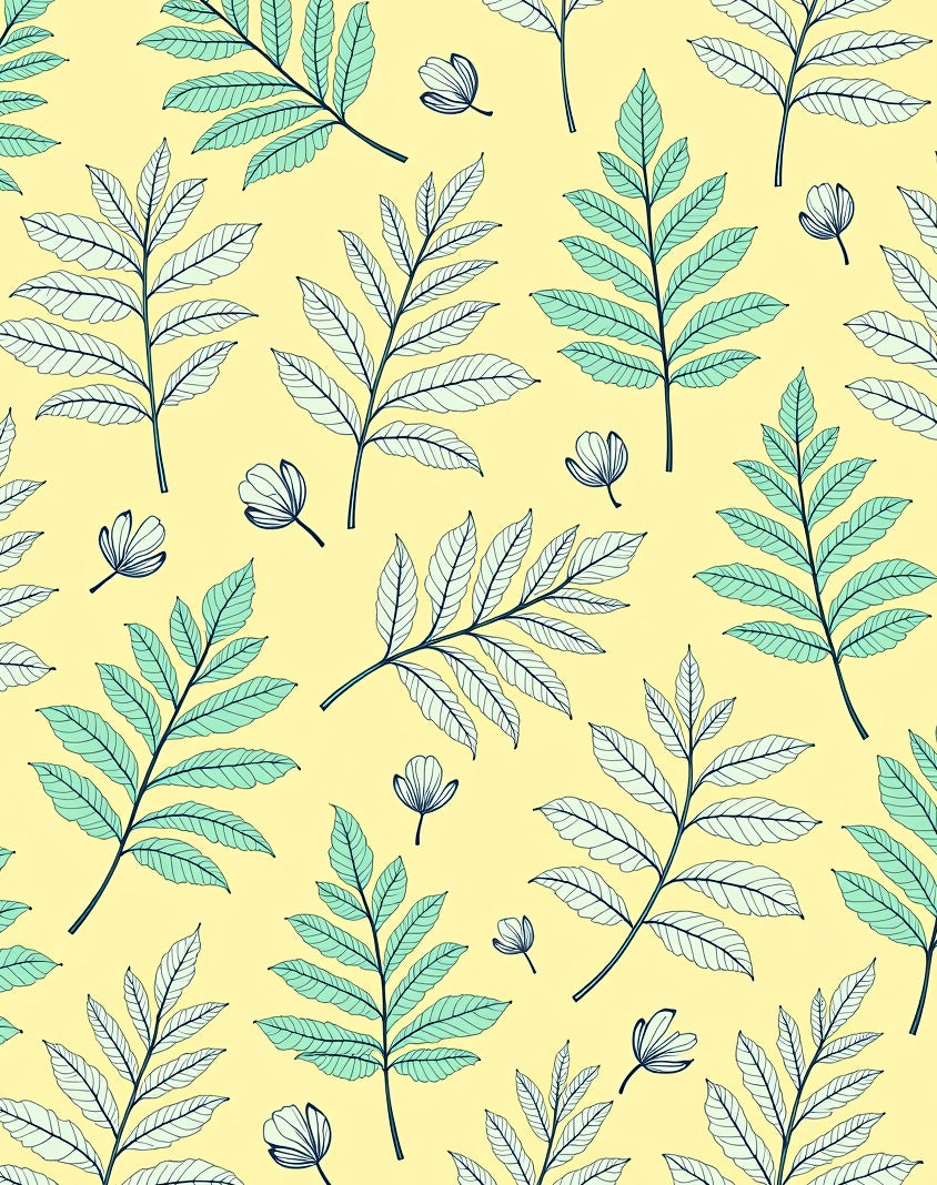 Delicate Botanical Pattern With Teal Leaves Rug