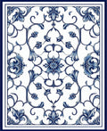 Classic Blue Floral Scroll Pattern Rug