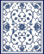Classic Blue Floral Scroll Pattern Rug