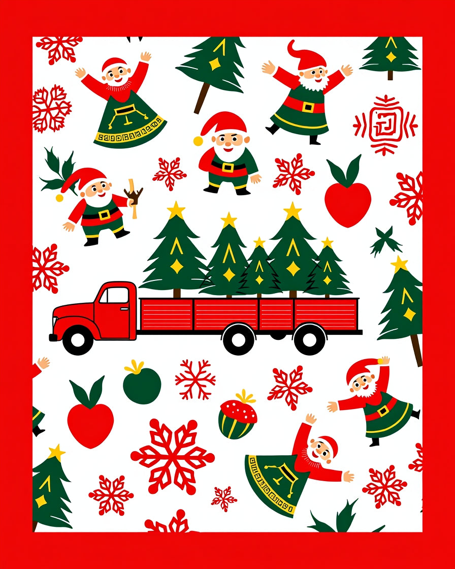Merry Christmas Truck Snowflakes Santas Rug