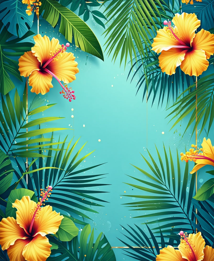 Tropical Hibiscus Leaf Frame Design Rug