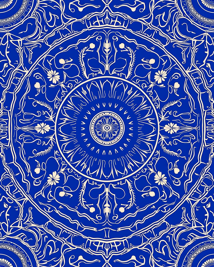 Royal Blue Abstract Mandala Pattern Rug