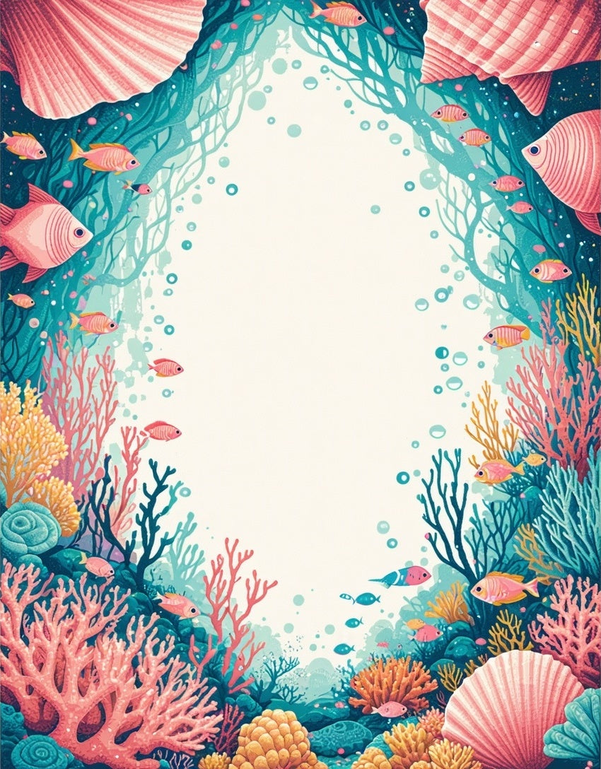 Coral Fish Seashells Underwater Scene Rug