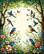 Charming Bird and Floral Nature Scene Rug
