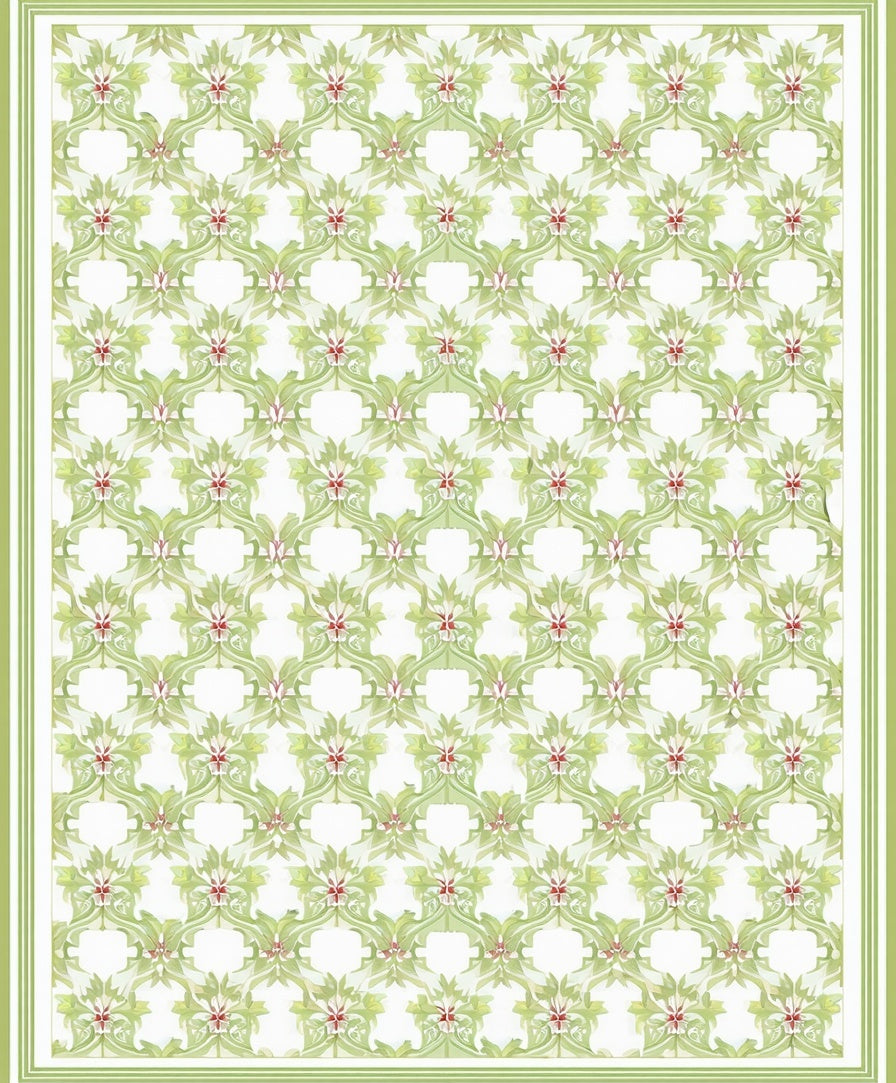 Green Floral Intertwined Elegant Pattern Rug