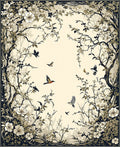 Vintage Floral Birds Scene Rug