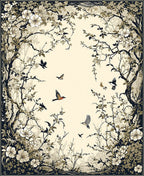 Vintage Floral Birds Scene Rug