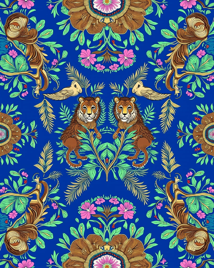 Majestic Floral Lion Pattern Rug
