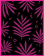 Bold Hot Pink Palm Leaves on Black Rug