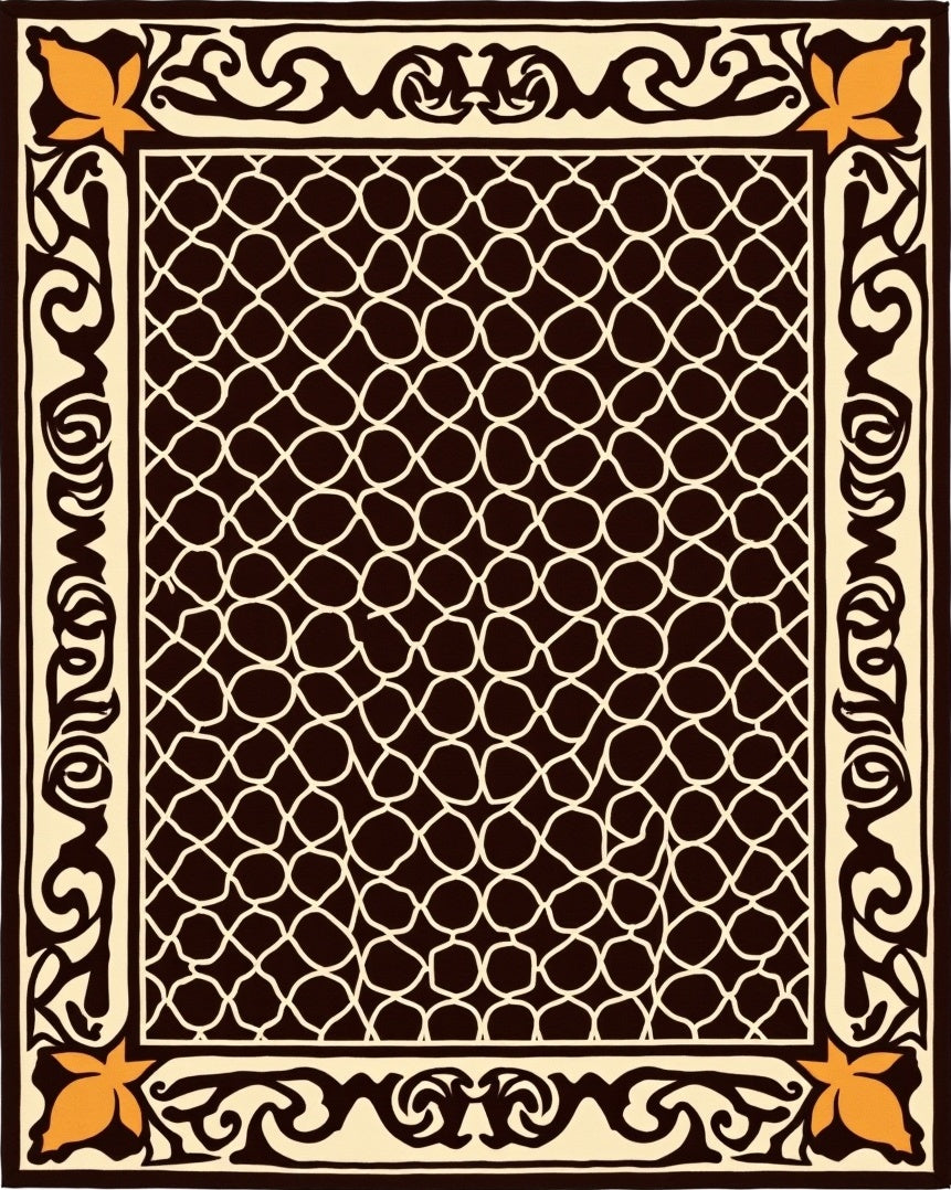 Ornate Lattice Floral Border Rug