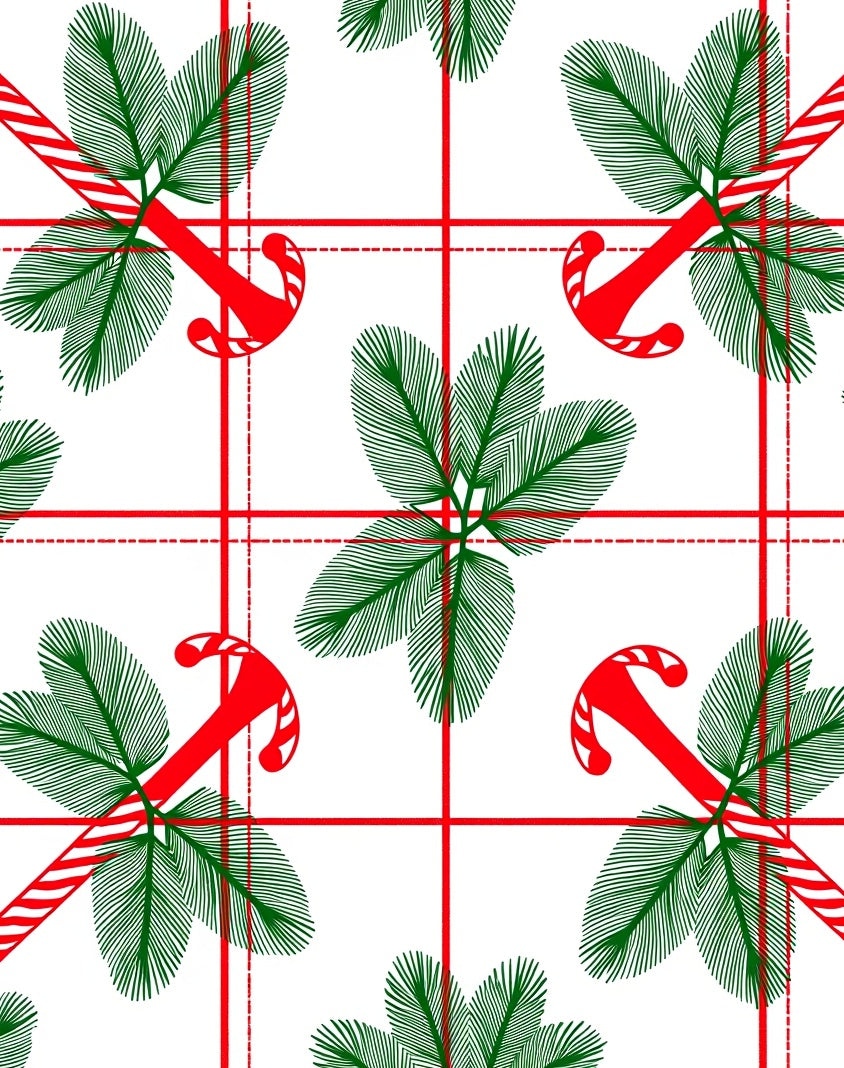 Red Candy Cane Pine Branch Plaid Rug